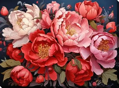 Картина маслом Пионы в стиле арт №30