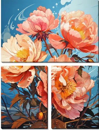 Модульная картина Пионы в стиле арт №31