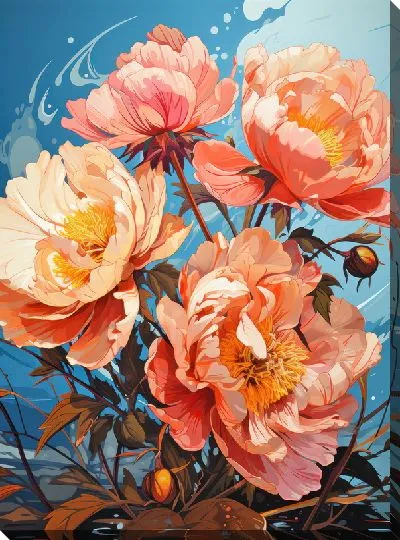 Картина маслом Пионы в стиле арт №31