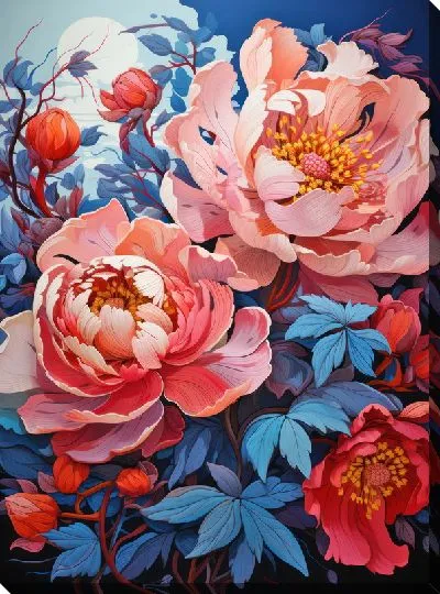 Картина маслом Пионы в стиле арт №32