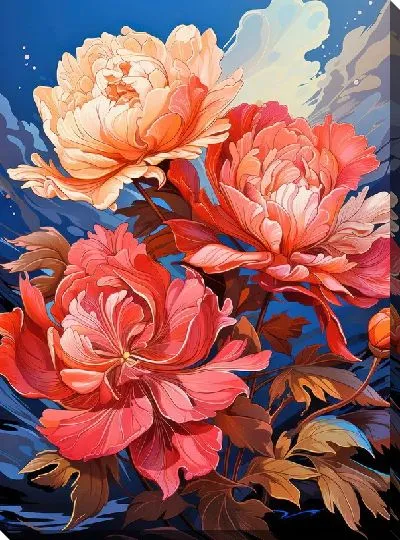 Картина маслом Пионы в стиле арт №33