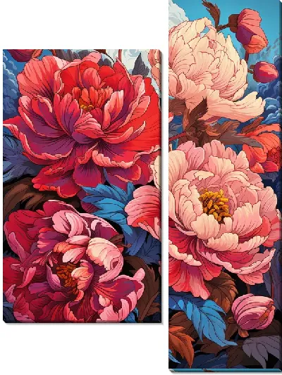 Модульная картина Пионы в стиле арт №34