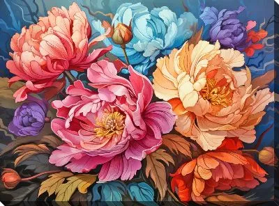 Картина маслом Пионы в стиле арт №36