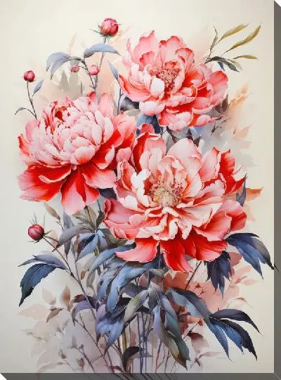 Картина маслом Пионы в стиле акварель №10