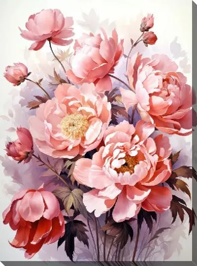 Картина маслом Пионы в стиле акварель №11