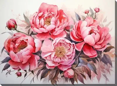 Картина маслом Пионы в стиле акварель №12
