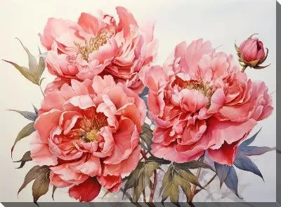 Картина маслом Пионы в стиле акварель №13