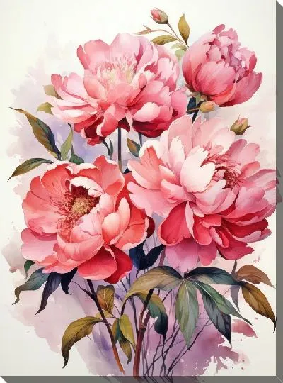 Картина маслом Пионы в стиле акварель №14