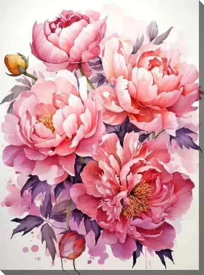 Картина маслом Пионы в стиле акварель №15