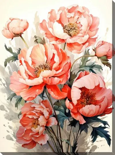 Картина маслом Пионы в стиле акварель №16