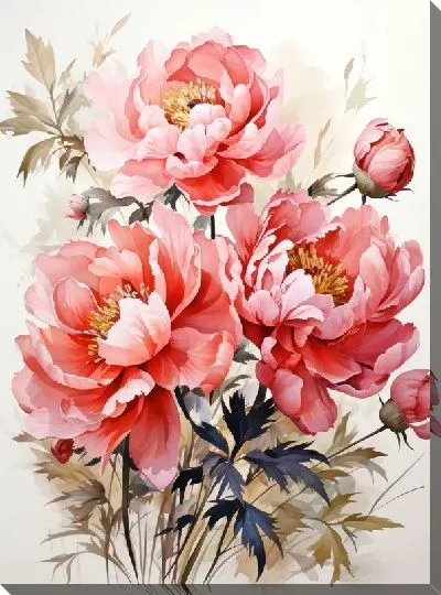 Картина маслом Пионы в стиле акварель №17