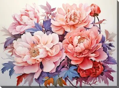 Картина маслом Пионы в стиле акварель №18