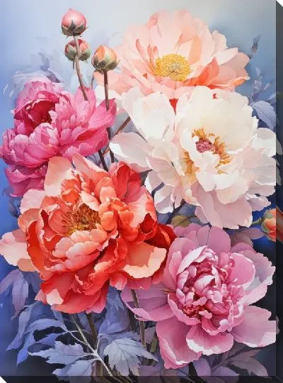 Картина маслом Пионы в стиле арт №2