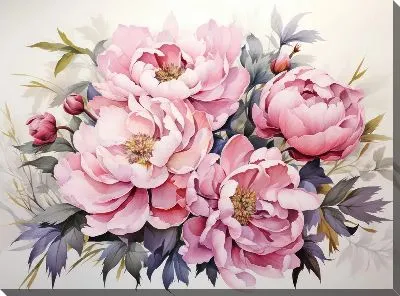 Картина маслом Пионы в стиле акварель №19
