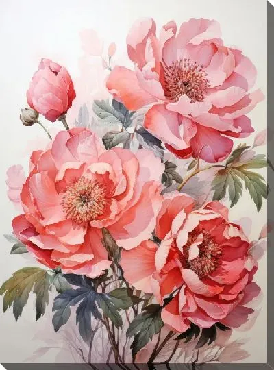Картина маслом Пионы в стиле акварель №20