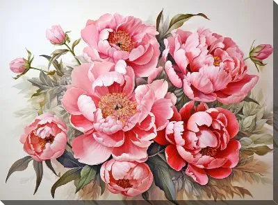 Картина маслом Пионы в стиле акварель №21