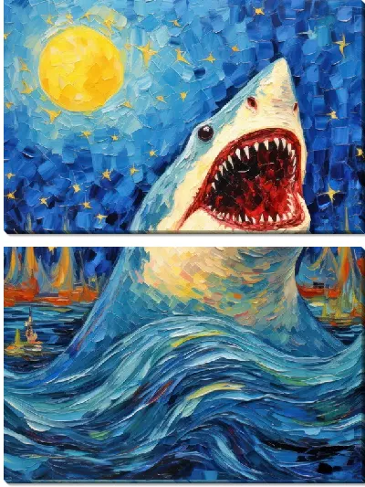 Модульная картина Акула в стиле Ван Гога