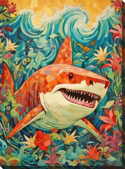 Картина маслом Акула в стиле арт №11