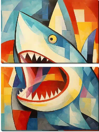 Модульная картина Акула в стиле кубизм