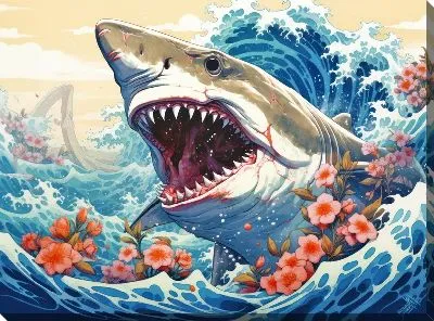 Картина маслом Акула в стиле арт на волне №29
