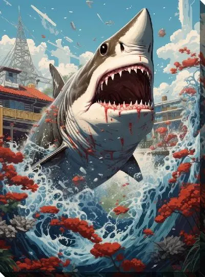 Картина маслом Акула в стиле арт №32