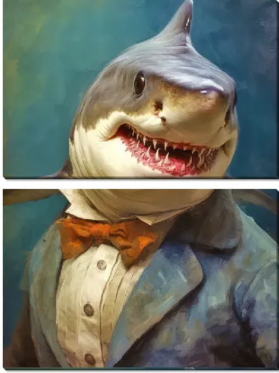Модульная картина Акула в костюме с бабочкой