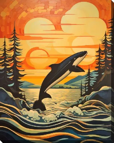 Картина маслом Кит в стиле арт №8