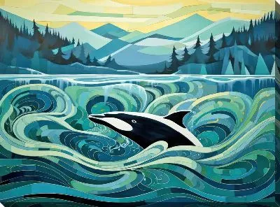 Картина маслом Кит в стиле арт №10