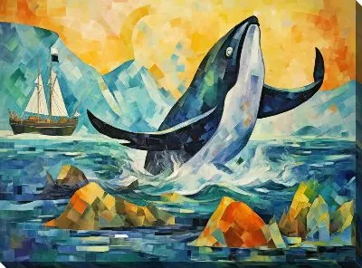 Картина маслом Кит в стиле арт №18