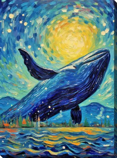 Картина маслом Кит в стиле арт №35