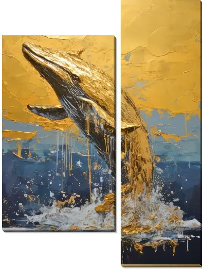 Модульная картина Золотой кит в стиле арт №120