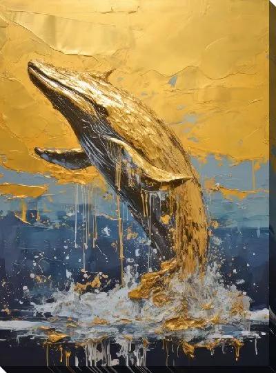Картина маслом Золотой кит в стиле арт №120
