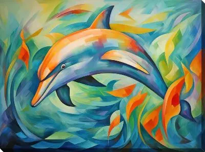 Картина маслом Дельфин в стиле арт №34