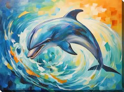 Картина маслом Дельфин в стиле арт №49