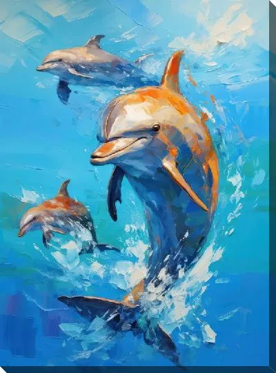 Картина маслом Дельфины в стиле арт №100