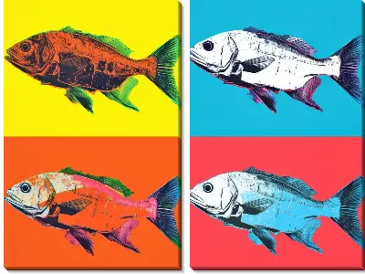 Модульная картина Рыбы в стиле поп-арт