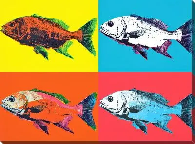 Картина маслом Рыбы в стиле поп-арт