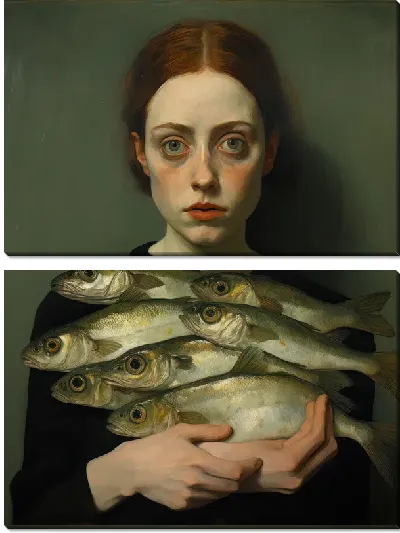 Модульная картина Девушка с рыбой