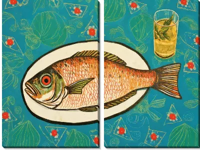 Модульная картина Рыба в белой тарелке