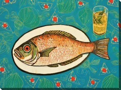 Картина маслом Рыба в белой тарелке