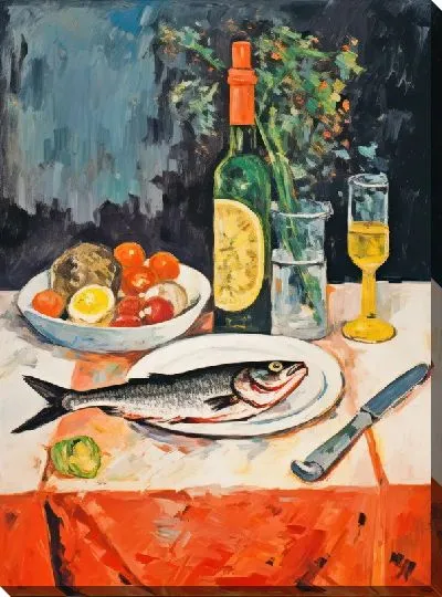 Картина маслом Рыба и вино