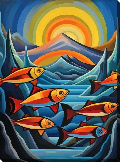 Картина маслом Рыбы в стиле арт №19
