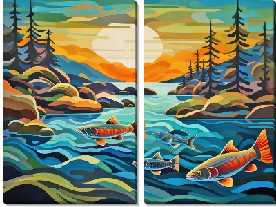 Модульная картина Лосось на нересте