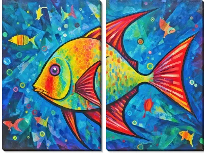 Модульная картина Рыбы в стиле арт №23