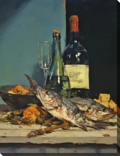 Картина маслом Рыба и алкоголь