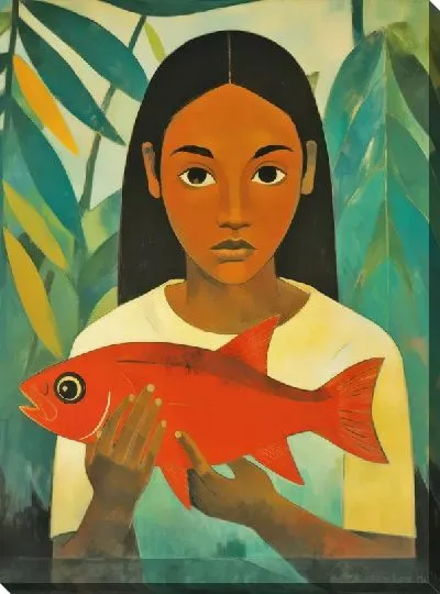 Картина маслом Девочка с красной рыбой