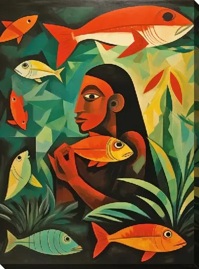 Картина маслом Рыбы в стиле арт №43