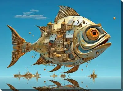 Картина маслом Рыба в стиле сюрреализма №11