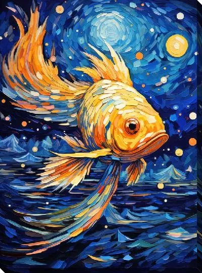 Картина маслом Золотая рыбка в стиле Ван Гога