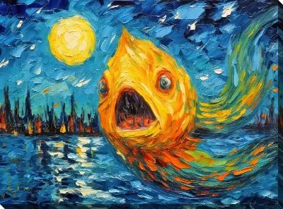 Картина маслом Золотая рыбка в стиле Ван Гога №2